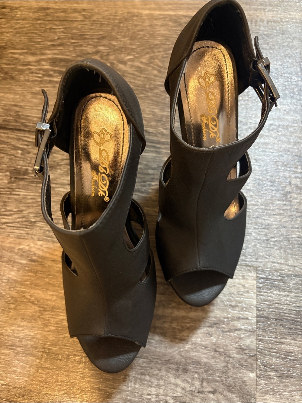 Bebe Black Cutout Peep-Toe Slingback Heels